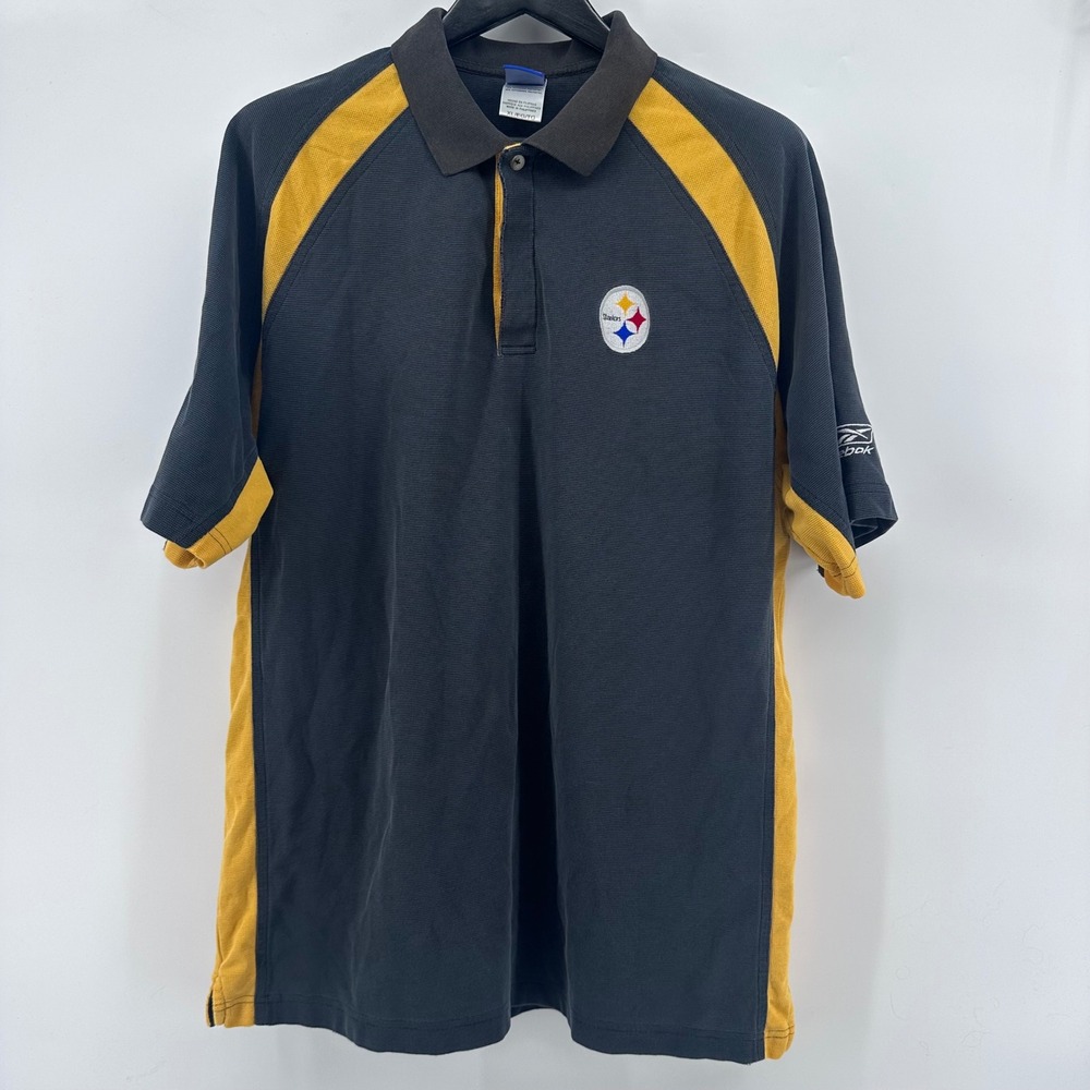 Pittsburgh Steelers Reebok Polo Shirt Mens XL Black Gold NFL PlayDry R112A - Picture 3 of 11